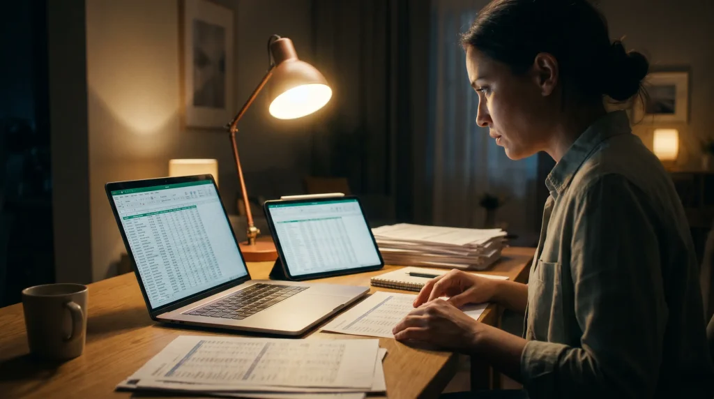 Bankroll tracker open on a laptop with a tablet showing the same data
