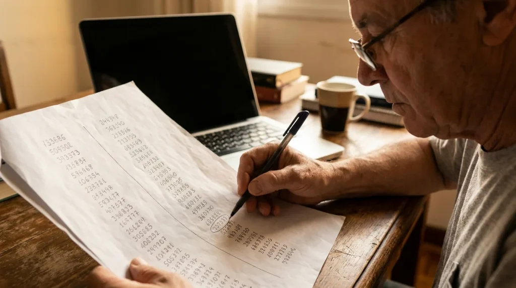 Bettor comparing opening and closing odds on a printed sheet