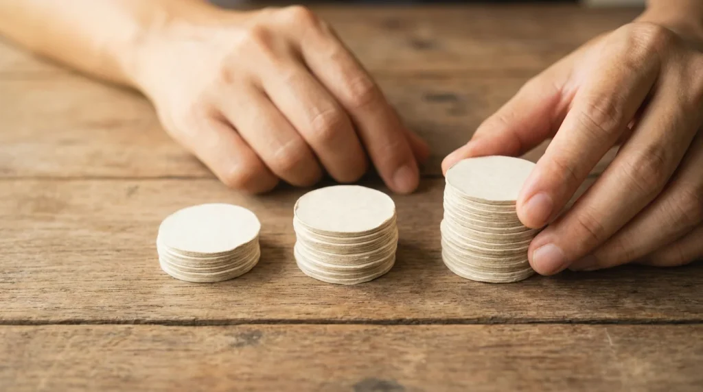 Three different stack sizes representing low, medium and high confidence stakes