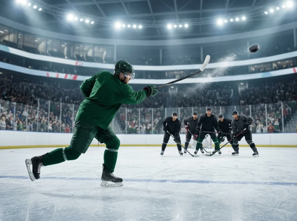 Penalty killer firing the puck down the ice for a clear