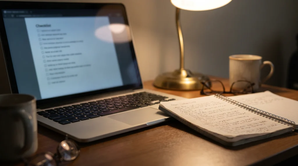 Devigging workflow checklist open on a laptop