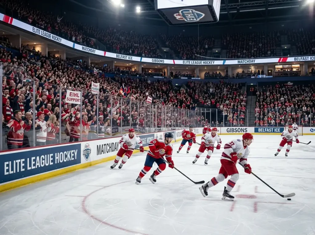 Belfast Giants ice hockey match at the SSE Arena with a packed home crowd