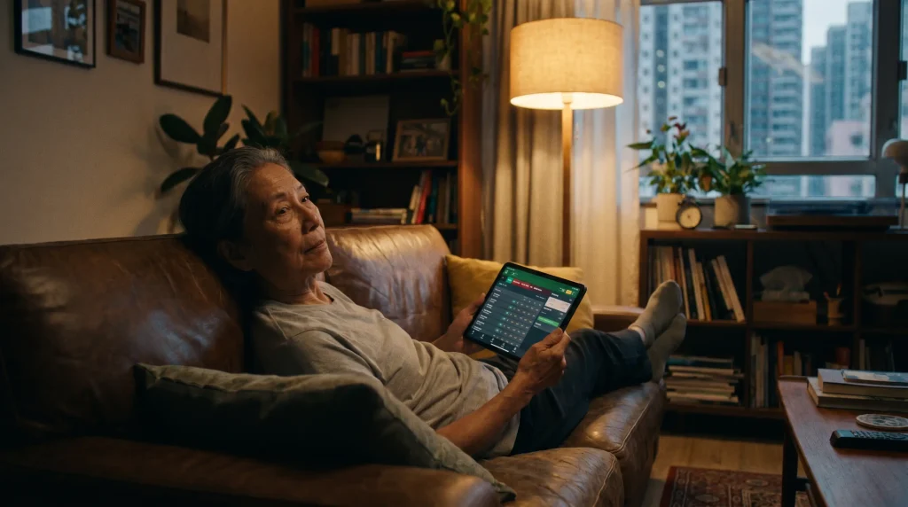 Experienced UK bettor reviewing the night's hockey card on a tablet