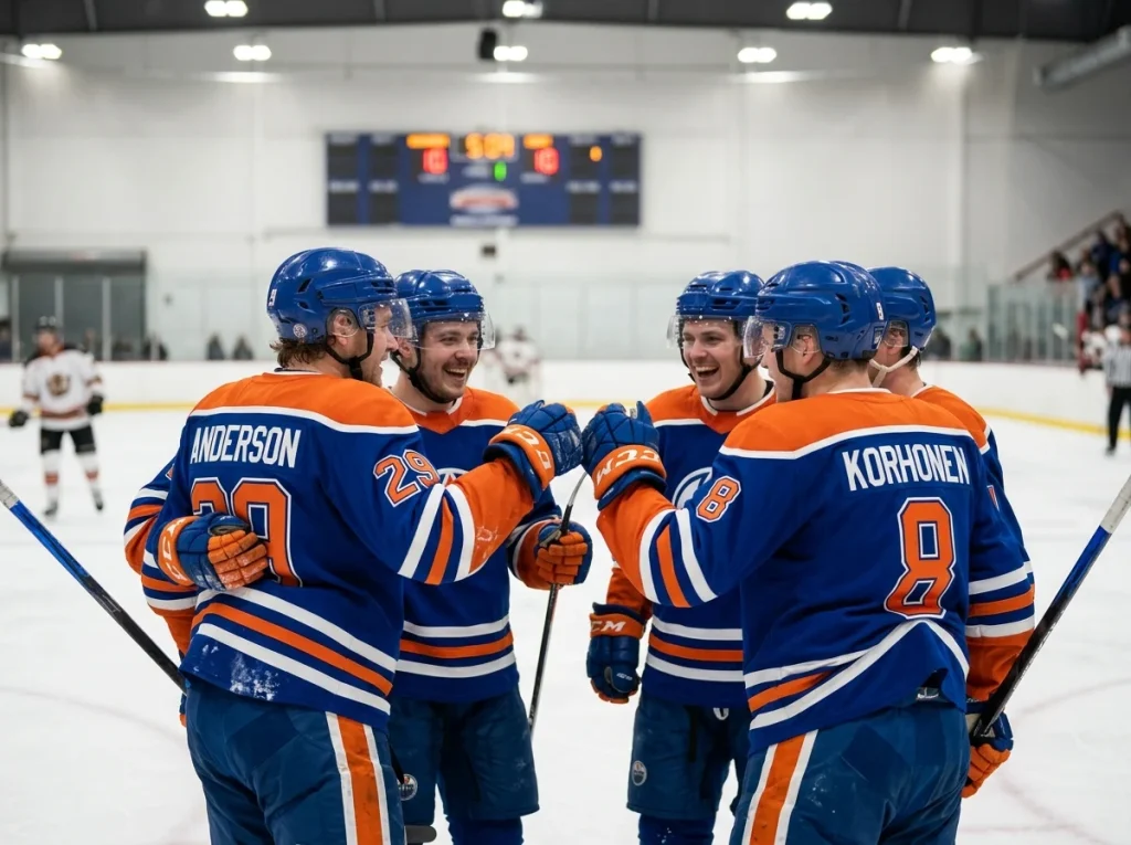 Heavily favoured NHL side celebrating a multi-goal lead on the road