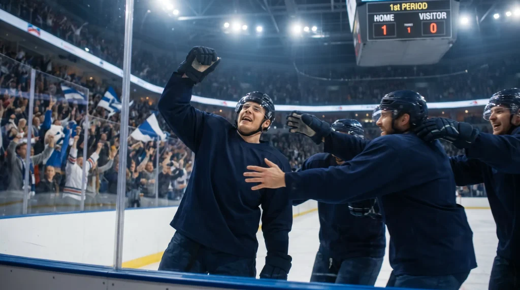 First-goal celebration in the opening period