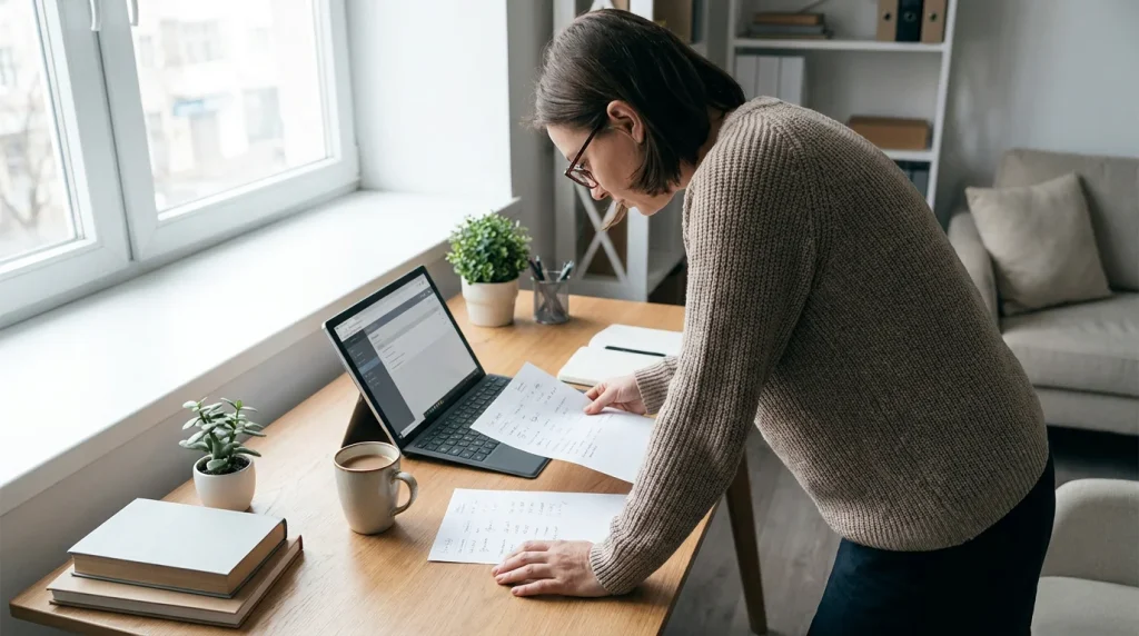 Hockey bettor reviewing the week's NHL fatigue spots at a tidy desk