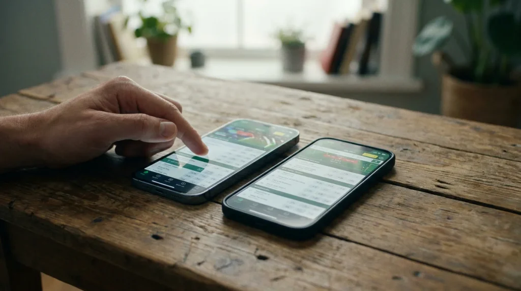 Two phones side by side comparing odds on the same NHL game
