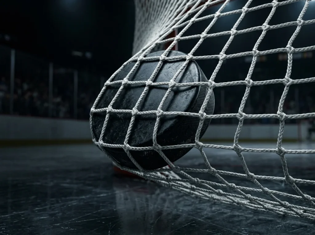 Puck bulging the back of the net for another high-scoring NHL game