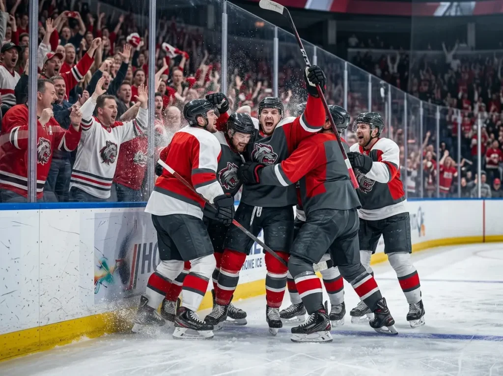 Home underdog NHL team celebrating a hard-fought regulation goal