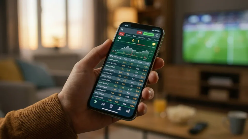 Live betting app showing in-play hockey markets
