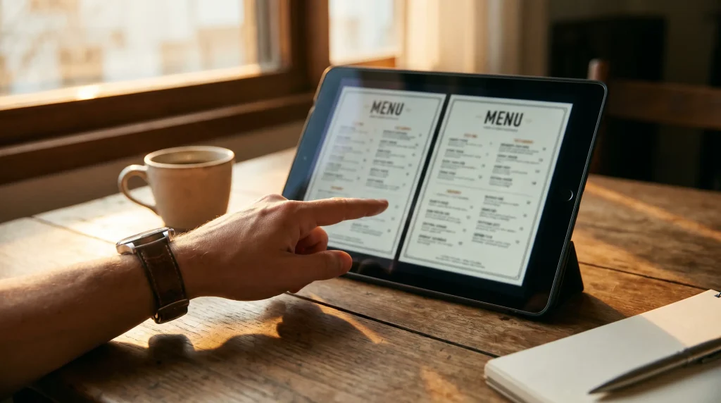 Side-by-side comparison of feature menus on a tablet