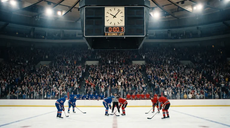 NHL game clock showing the final seconds of regulation with the score tied