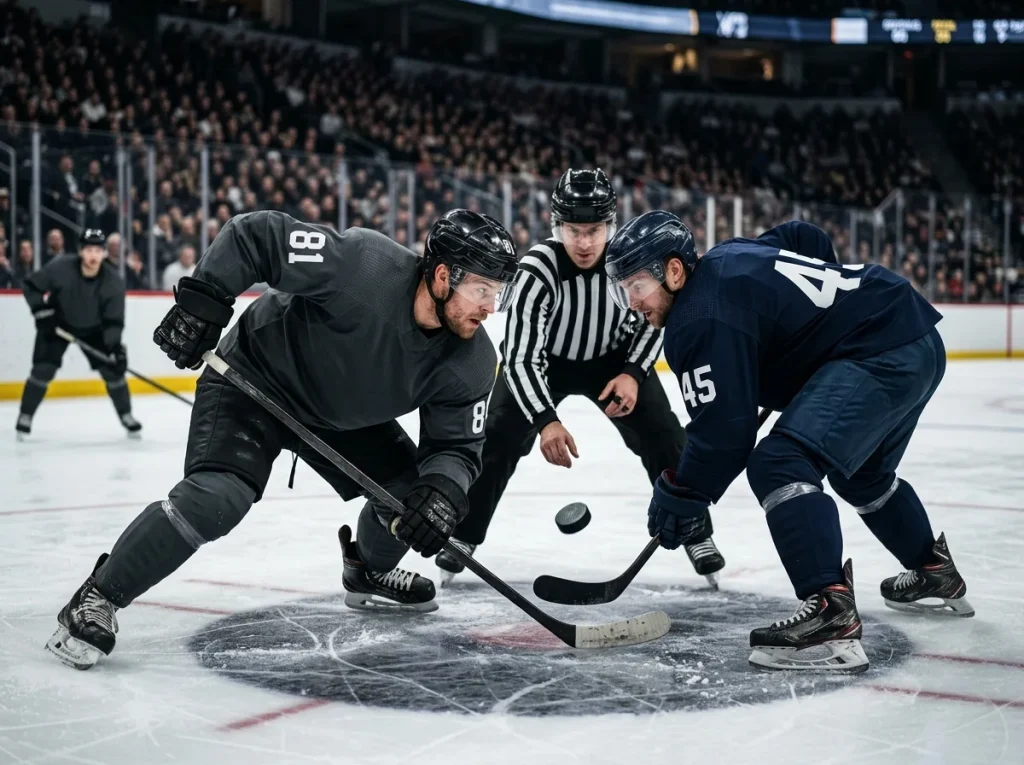 Centre winning a defensive zone faceoff during a penalty kill