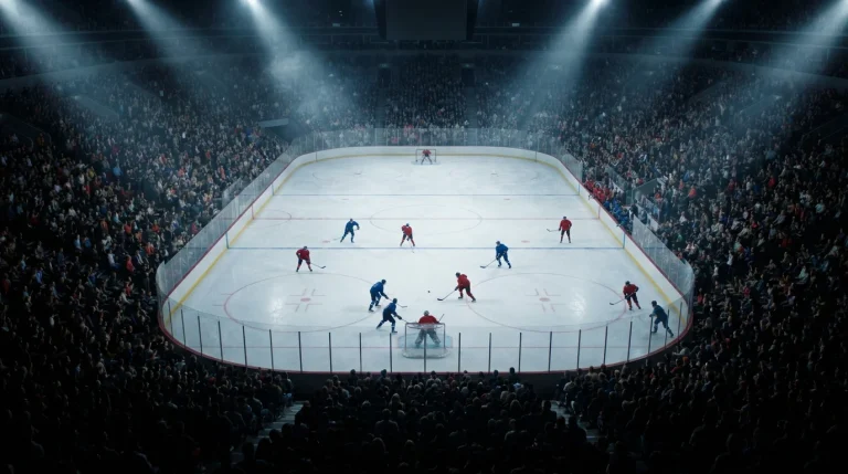 Wide arena view during a busy NHL night with multiple games in progress