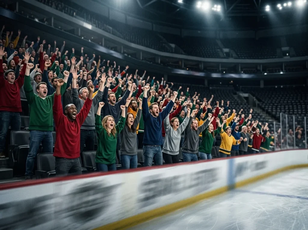 NHL home fans erupting in celebration after a third-period goal