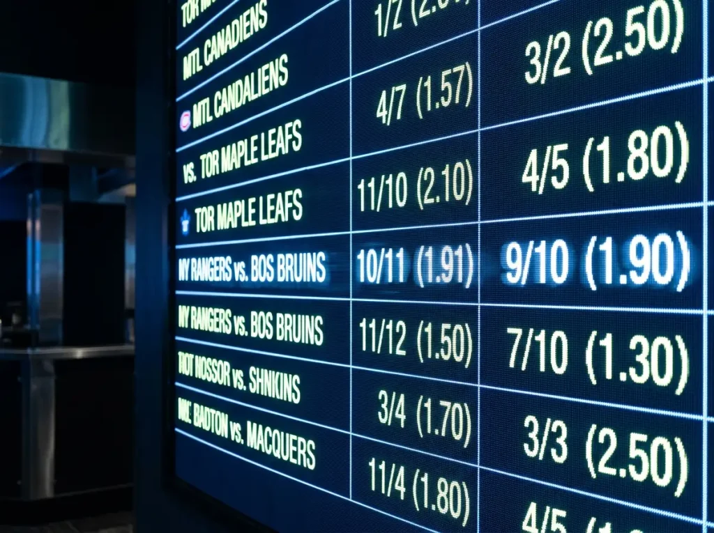 Hockey odds board showing moneyline price moving overnight