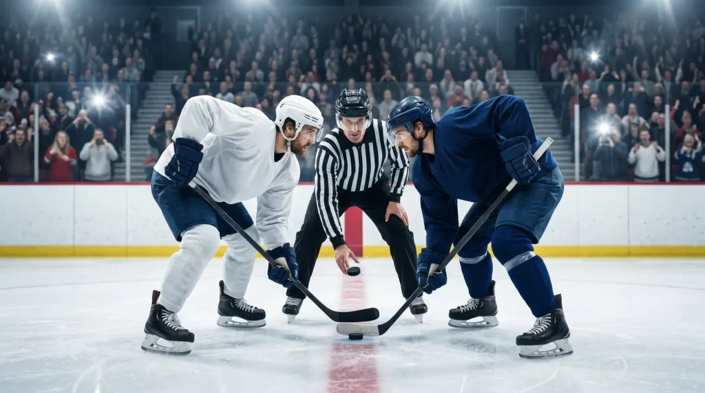 Opening faceoff at centre ice to start the first period