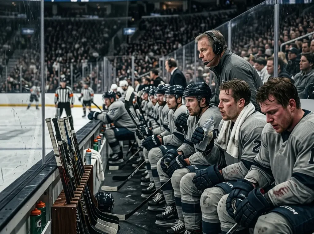NHL team bench during a dense mid-season schedule with tired players