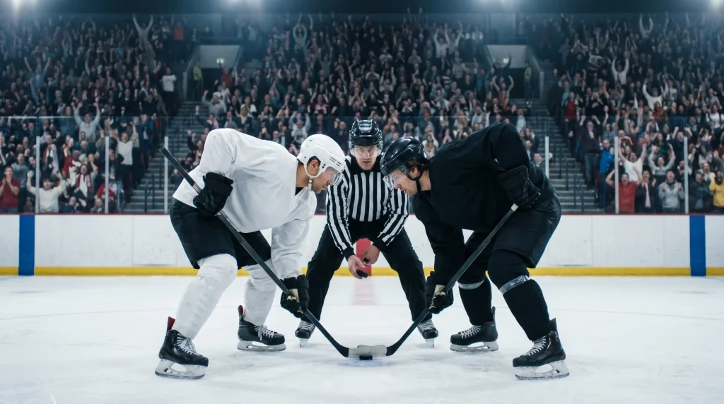 Overtime period puck drop after a tied regulation