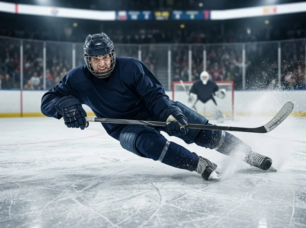 Penalty killer sliding to block a shot during a power play