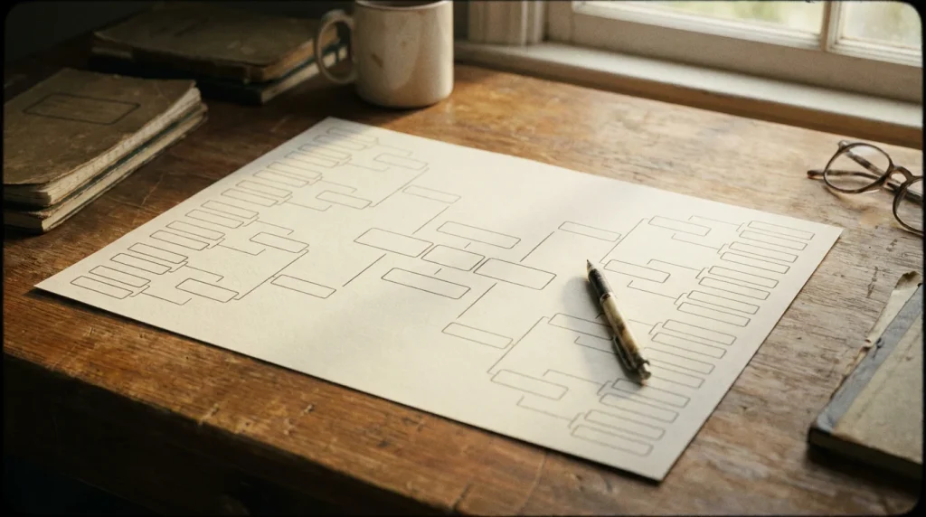 Playoff series bracket overview on a tidy desk