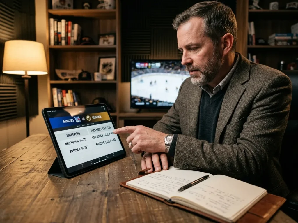 Analyst comparing puck line and moneyline prices for the same game