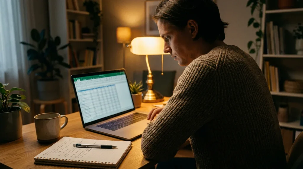 Bettor researching referee tendencies on a laptop