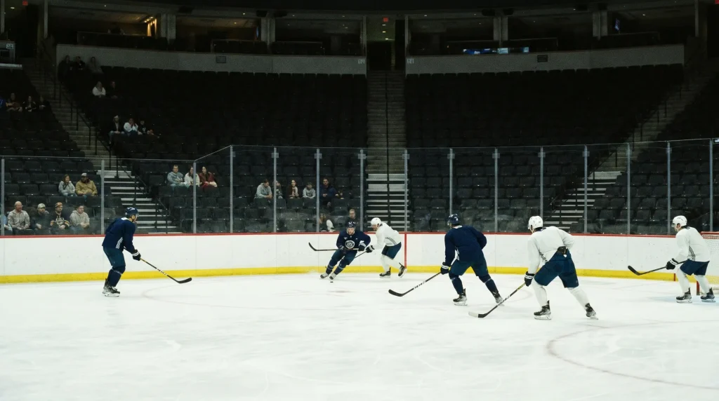 Quiet midweek regular-season arena with empty upper bowl