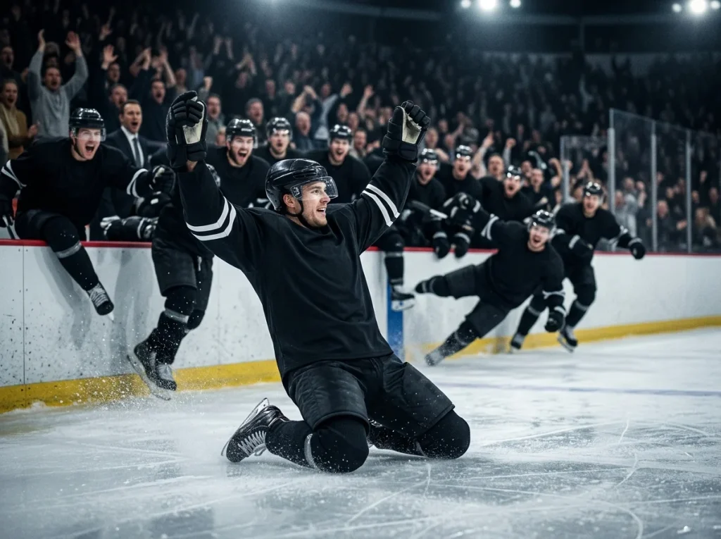 Player celebrating a shorthanded breakaway goal