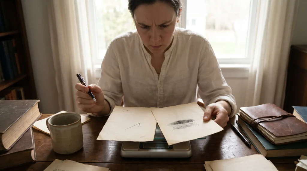 Bettor weighing a single bet against an acca on paper notes