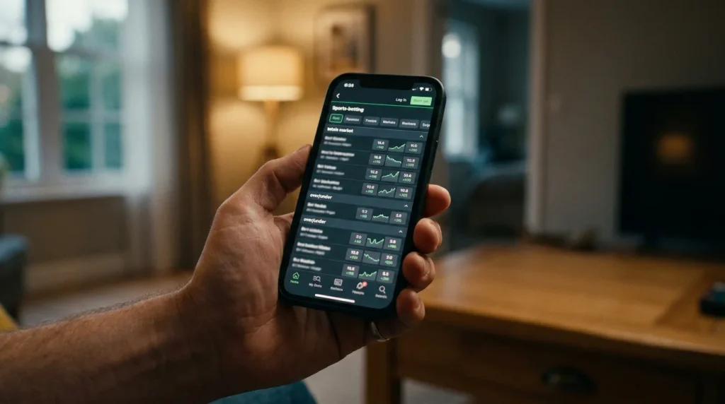 UK mobile betting app showing total goals markets