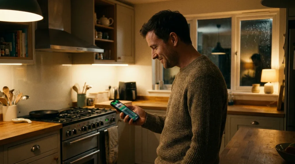 UK bettor doing a fast pre-puck-drop devig review on a phone