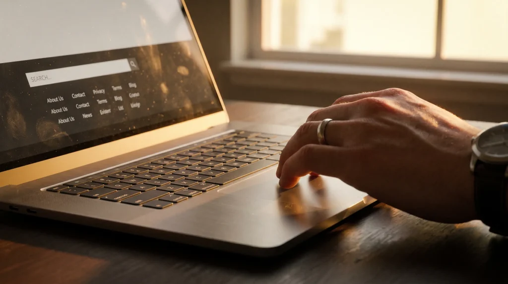 Laptop showing a public licence register page